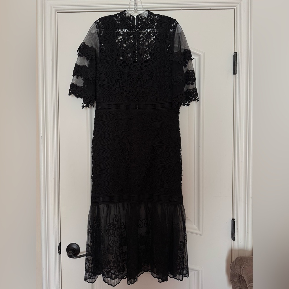 Just Me Women’s Black Lace Detail Mesh Midi Dress L